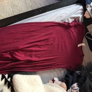 Red and navy striped tee-shirt dress